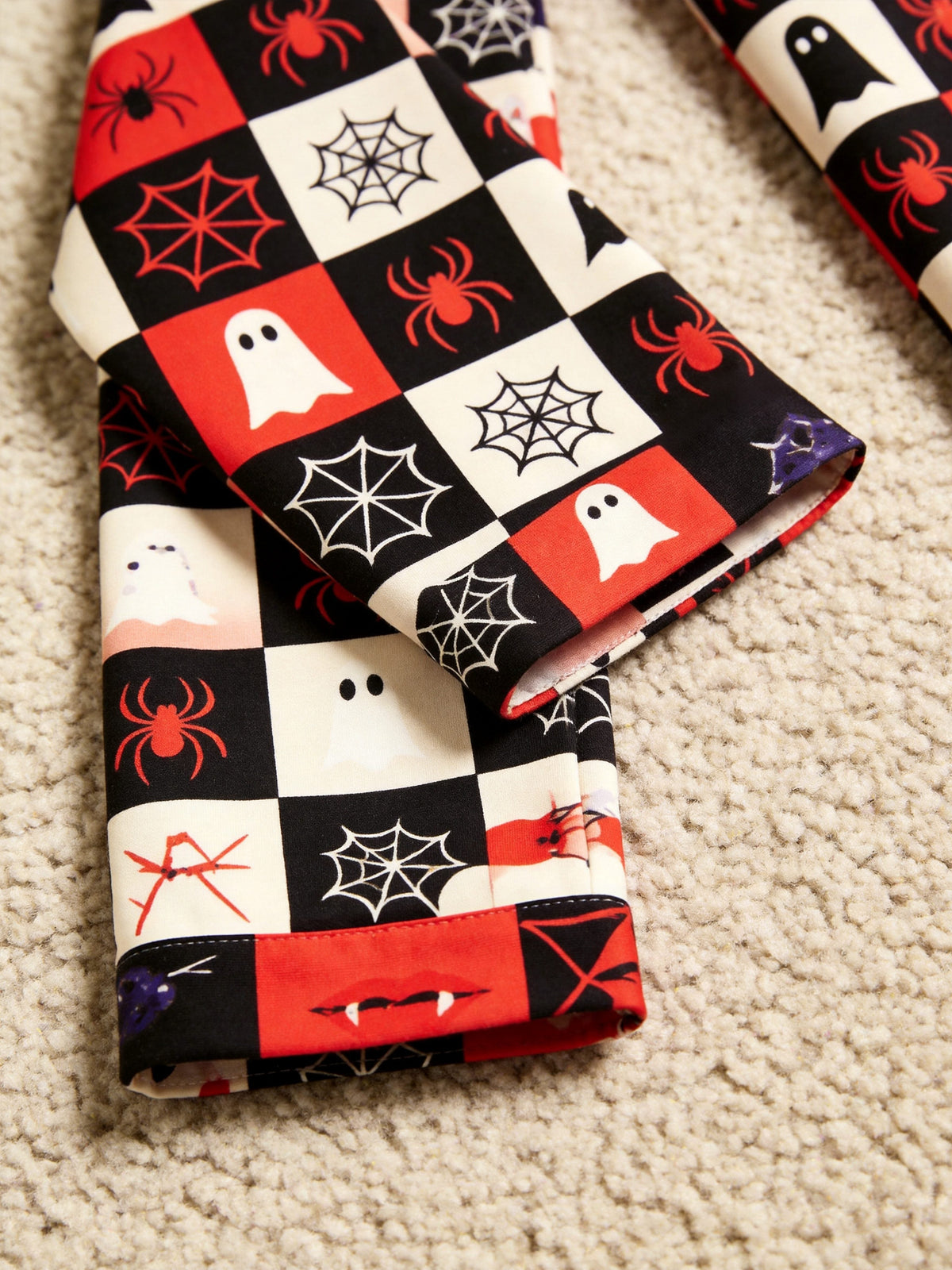 Women Halloween Pajamas - Red & Black Checkered Ghost & Spiderweb Button-Down Set