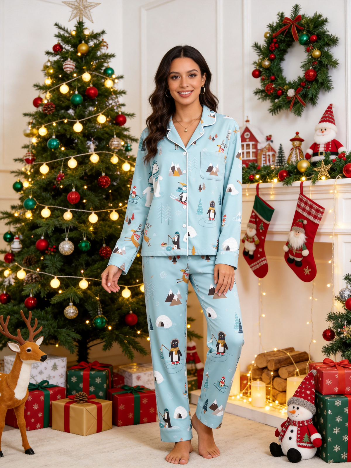 Nordic Arctic Animals & Igloo Scenic Winter Women Christmas Pajamas