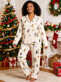 Cozy Winter Skating Print Women Christmas Pajamas Set