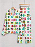 Colorful Christmas Baubles and H Letter Pattern Button-Down Couple Sleepwear Set