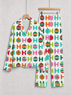 Colorful Christmas Baubles and H Letter Pattern Button-Down Couple Sleepwear Set