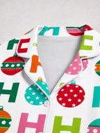 Colorful Christmas Baubles and H Letter Pattern Button-Down Couple Sleepwear Set