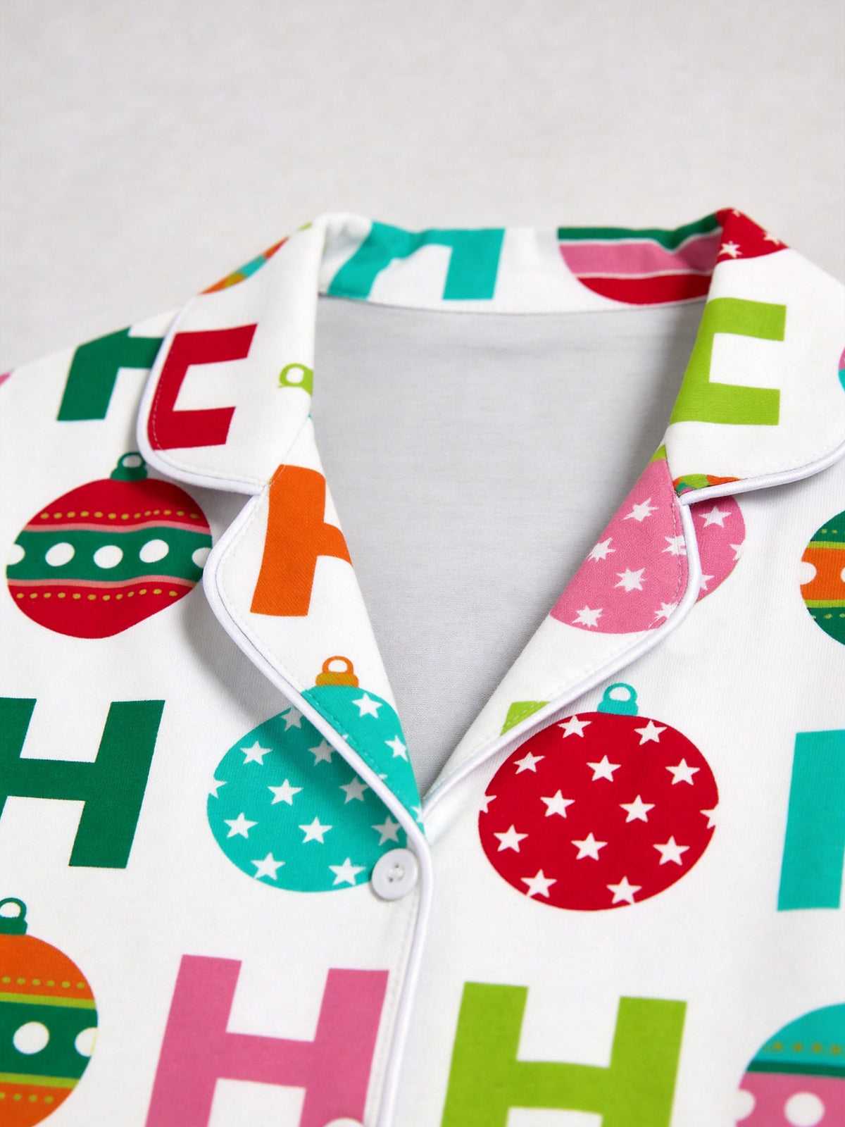 Colorful Christmas Baubles and H Letter Pattern Button-Down Couple Sleepwear Set