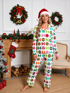 Colorful Christmas Baubles and H Letter Pattern Button-Down Couple Sleepwear Set