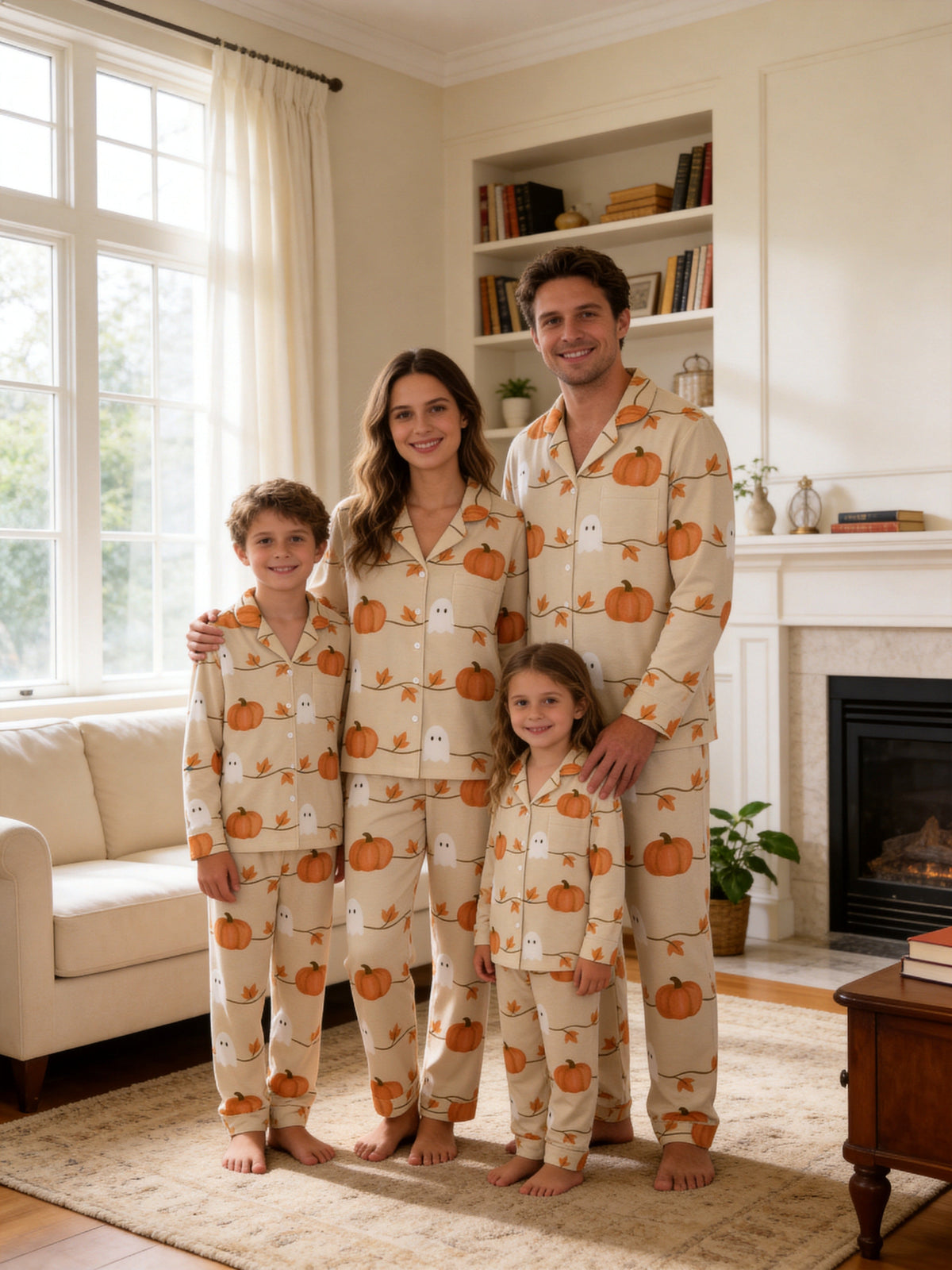 Little Ghosts and Pumpkins Print Couple Matching PJs