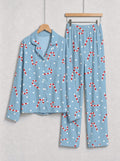 Candy Cane and Polka Dot Print Matching Couple Christmas Pajamas Blue PJs