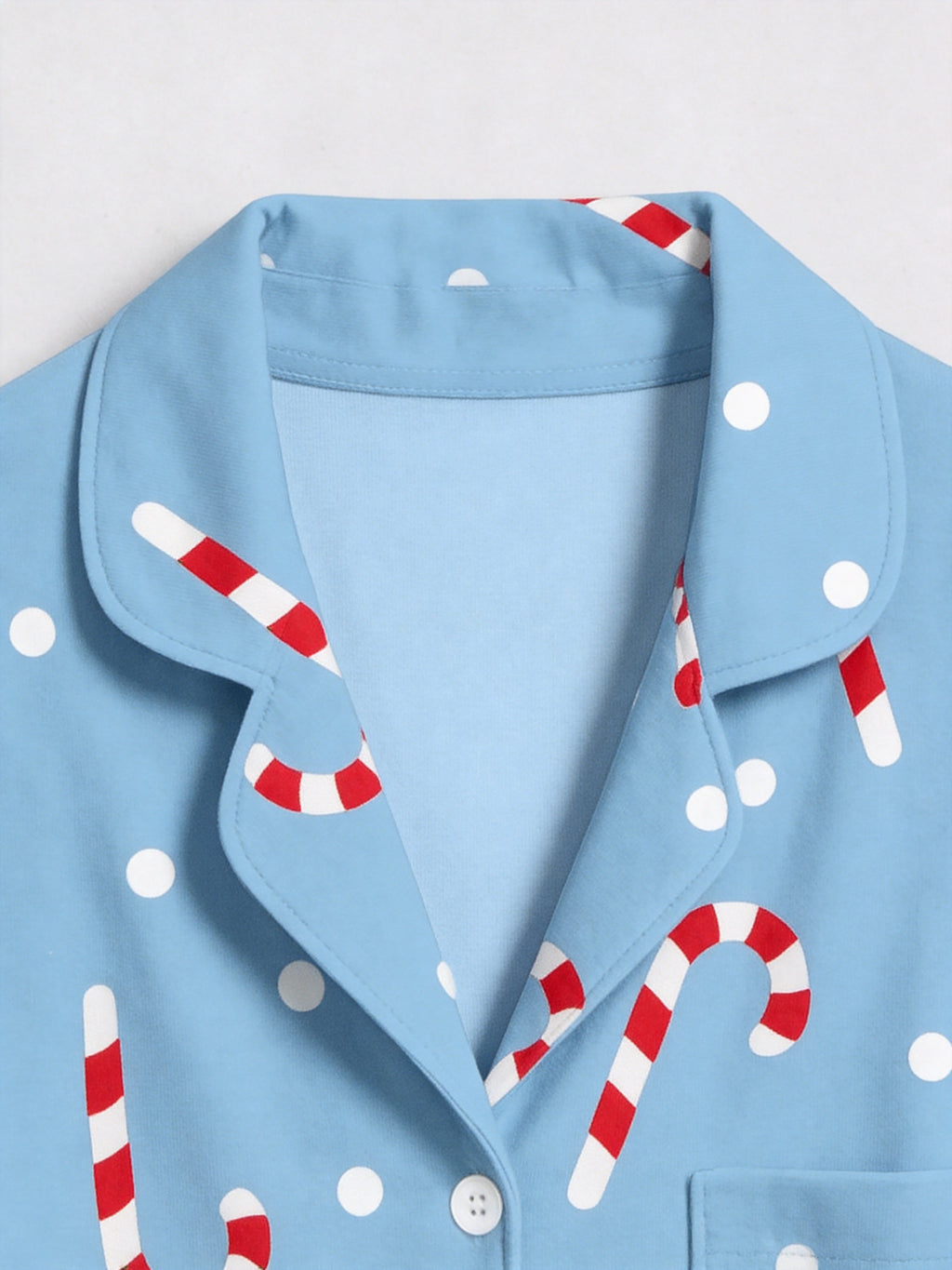 Candy Cane and Polka Dot Print Matching Couple Christmas Pajamas Blue PJs