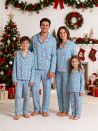 Candy Cane and Polka Dot Print Matching Couple Christmas Pajamas Blue PJs