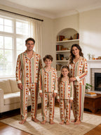 Vintage Autumn Pumpkin Harvest and Fall Leaves Stripe Print Matching Couple Pajamas Set
