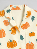 Cute Orange Pumpkins and Fall Foliage Print Matching Family Sleepwear PJs