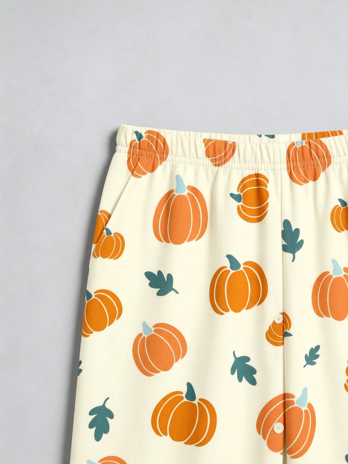Cute Orange Pumpkins and Fall Foliage Print Matching Couple Sleepwear PJs