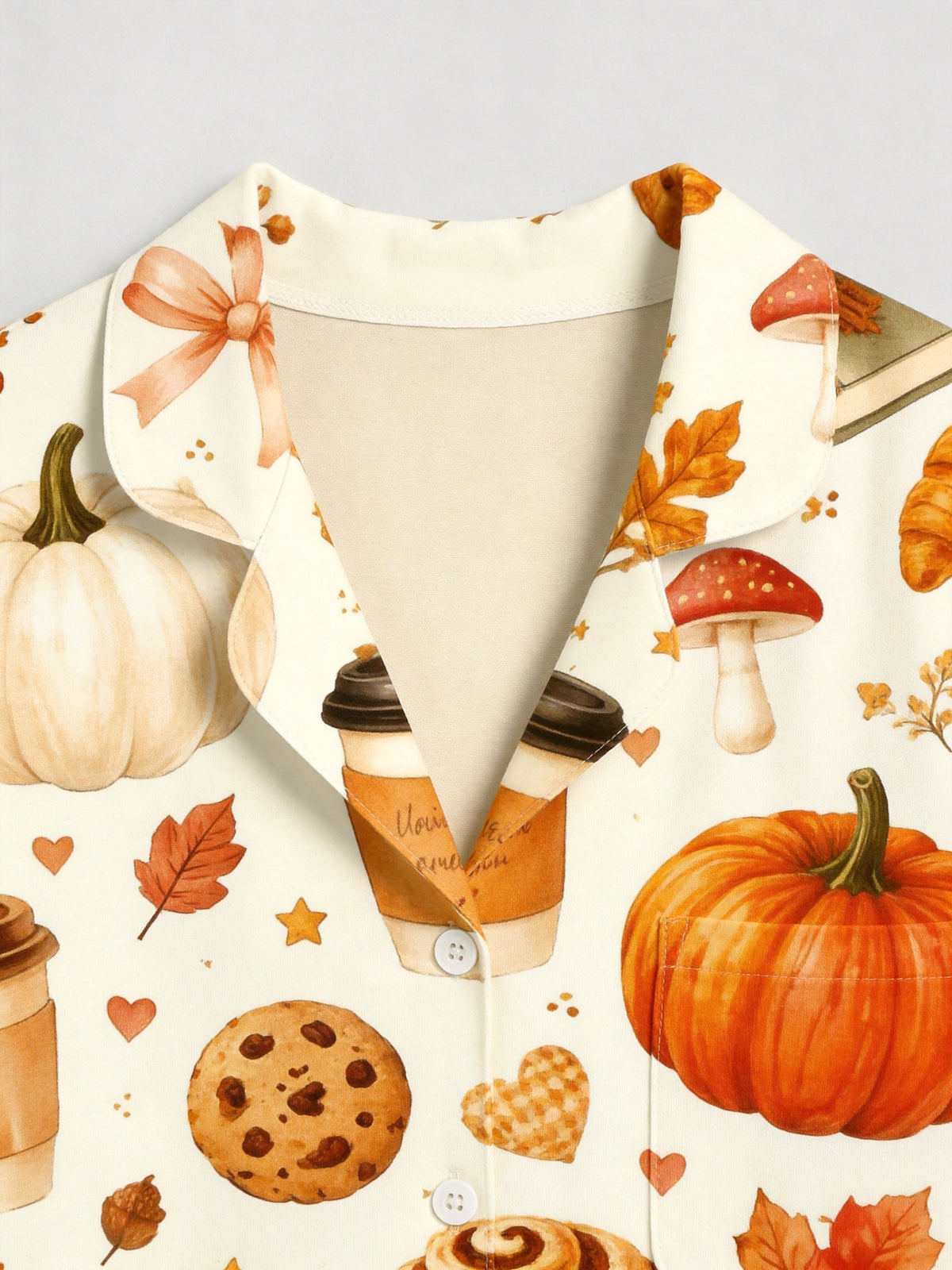 Fall Pumpkin Spice Latte, Cinnamon Rolls and Autumn Treats Print Couple Pyjamas
