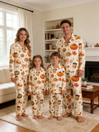 Fall Pumpkin Spice Latte, Cinnamon Rolls and Autumn Treats Print Couple Pyjamas