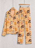 Football Season and Coffee Fall Themed Print Matching Couple Pajama Set
