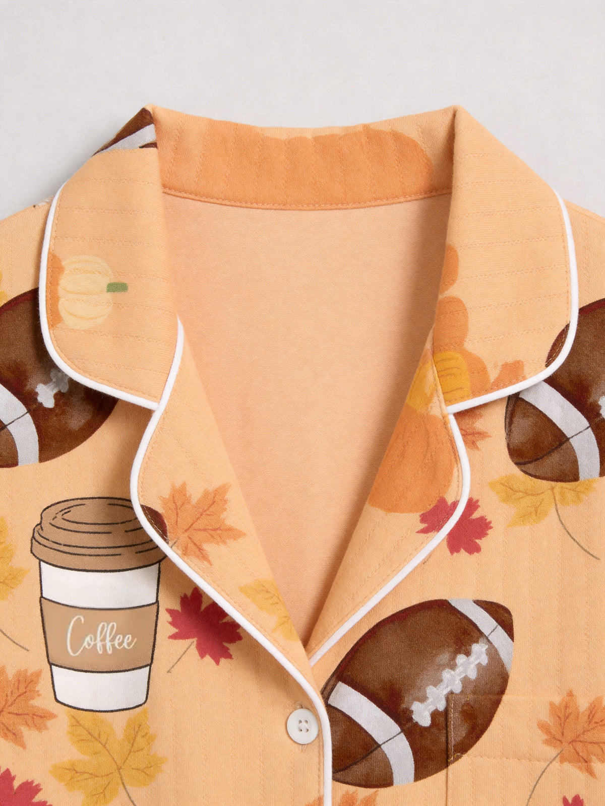 Football Season and Coffee Fall Themed Print Matching Couple Pajama Set
