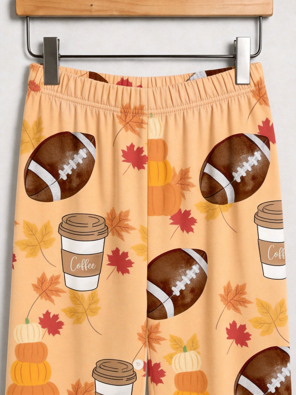Football Season and Coffee Fall Themed Print Matching Couple Pajama Set