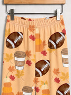Football Season and Coffee Fall Themed Print Matching Couple Pajama Set