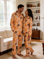 Football Season and Coffee Fall Themed Print Matching Couple Pajama Set