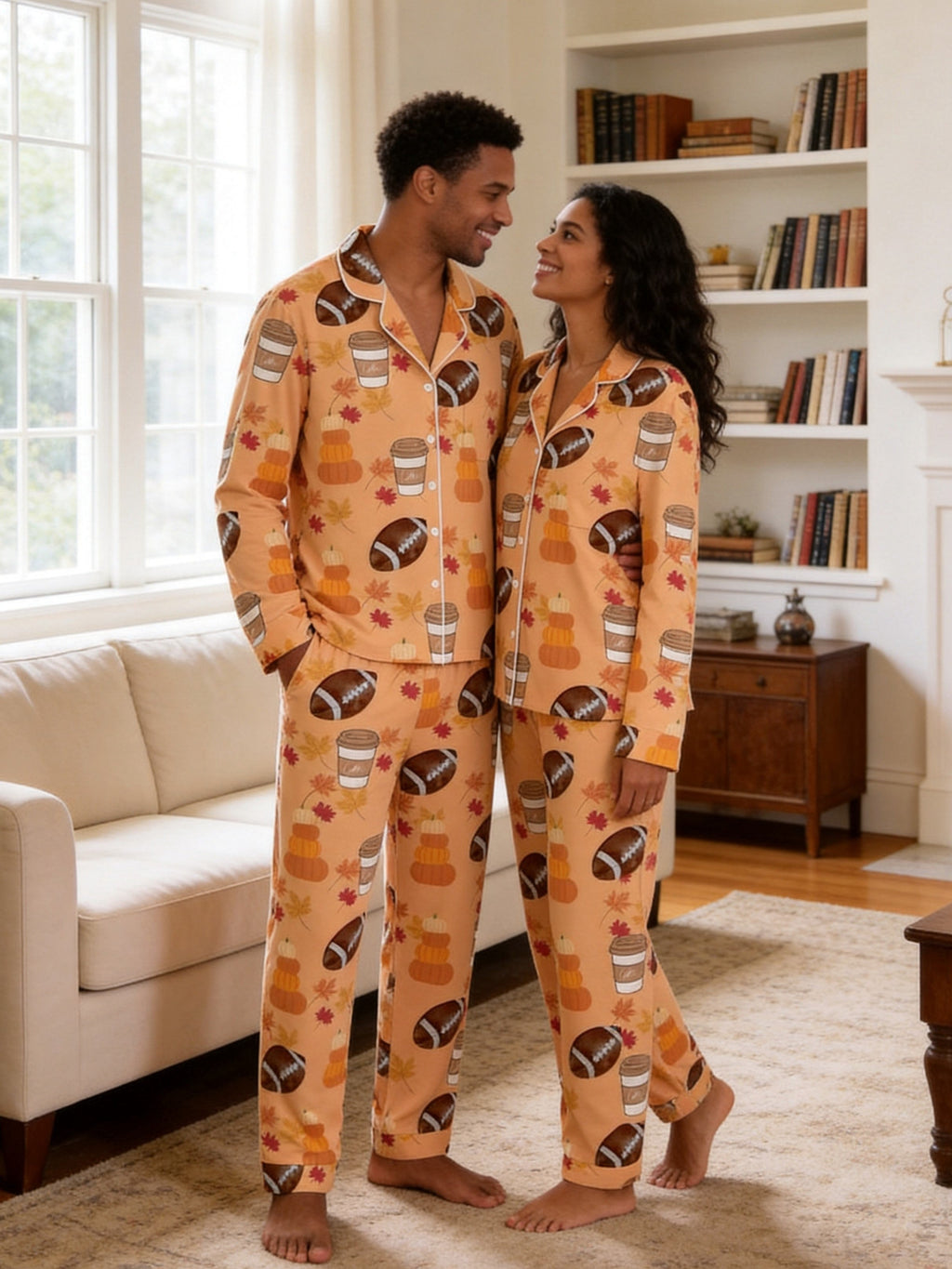 Football Season and Coffee Fall Themed Print Matching Family Pajama Set