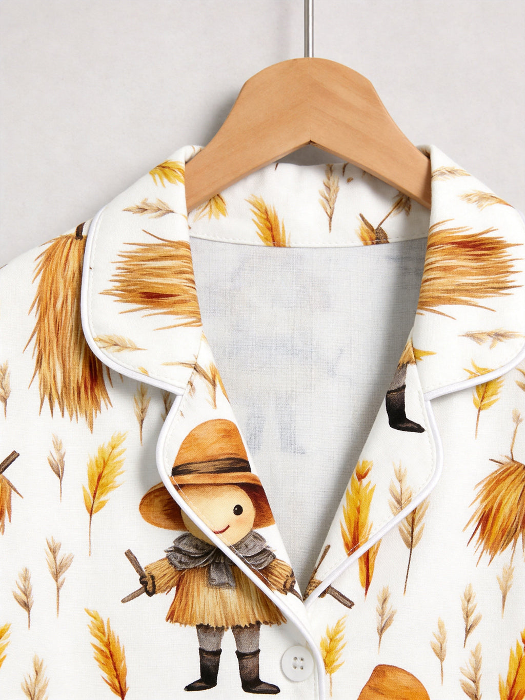 Cute Scarecrow and Harvest Wheat Thanksgiving Print Couple Matching Sleepwear