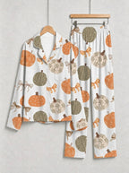Rustic Pastel Pumpkins and Bows Autumn Print Couple Holiday Pyjamas
