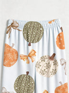 Rustic Pastel Pumpkins and Bows Autumn Print Couple Holiday Pyjamas