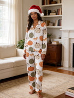 Rustic Pastel Pumpkins and Bows Autumn Print Couple Holiday Pyjamas
