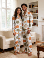 Rustic Pastel Pumpkins and Bows Autumn Print Couple Holiday Pyjamas