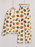 Classic Colorful Fall Maple Leaves Pattern Print Matching Family Sleepwear