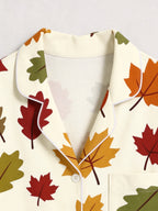 Classic Colorful Fall Maple Leaves Pattern Print Matching Couple Sleepwear