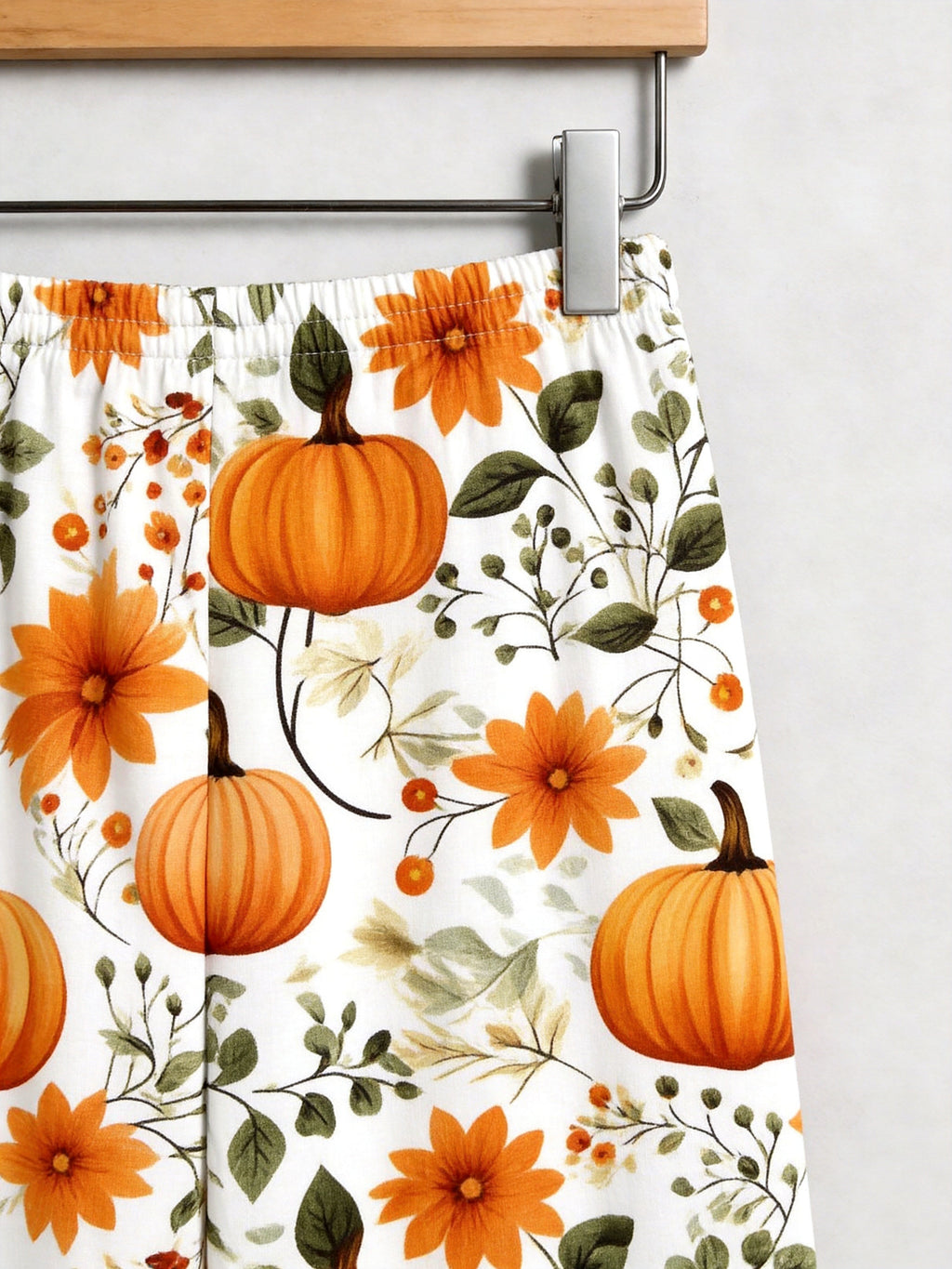 Autumn Harvest Orange Pumpkins and Fall Sunflowers Print Couple Sleepwear PJs