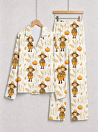 Cute Scarecrow and Harvest Wheat Thanksgiving Print Couple Matching Pyjamas