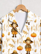 Cute Scarecrow and Harvest Wheat Thanksgiving Print Couple Matching Pyjamas
