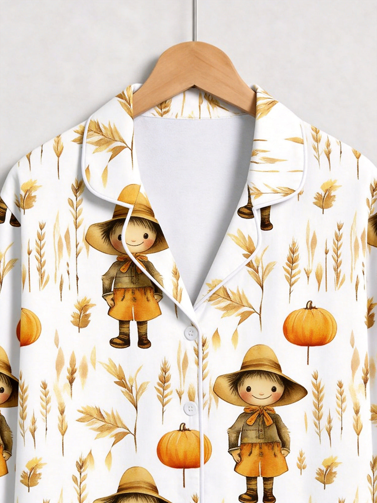 Cute Scarecrow and Harvest Wheat Thanksgiving Print Family Matching Pyjamas