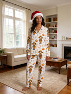 Cute Scarecrow and Harvest Wheat Thanksgiving Print Couple Matching Pyjamas