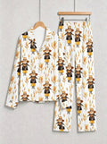 Rustic Scarecrow with Straw Hat and Cornfield Print Couple Holiday Sleepwear Set