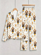 Rustic Scarecrow with Straw Hat and Cornfield Print Family Holiday Sleepwear Set