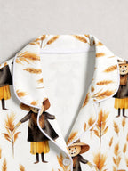 Rustic Scarecrow with Straw Hat and Cornfield Print Family Holiday Sleepwear Set