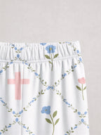 Elegant Pastel Blue Flowers and Faith Crosses Print Family Matching Pyjamas