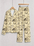 Vintage Nativity Stable and Manger Scene Print Couple Holiday Sleepwear Set