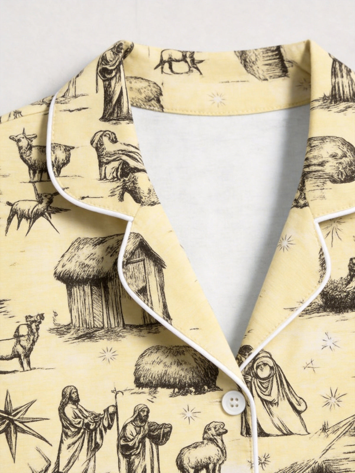 Vintage Nativity Stable and Manger Scene Print Family Holiday Sleepwear Set
