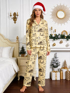Vintage Nativity Stable and Manger Scene Print Couple Holiday Sleepwear Set