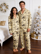 Vintage Nativity Stable and Manger Scene Print Family Holiday Sleepwear Set