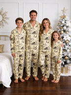 Vintage Nativity Stable and Manger Scene Print Couple Holiday Sleepwear Set