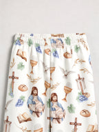 Holy Communion Chalice, Bread, and Doves Print Matching Couple Pajamas