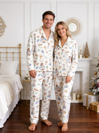Holy Communion Chalice, Bread, and Doves Print Matching Couple Pajamas