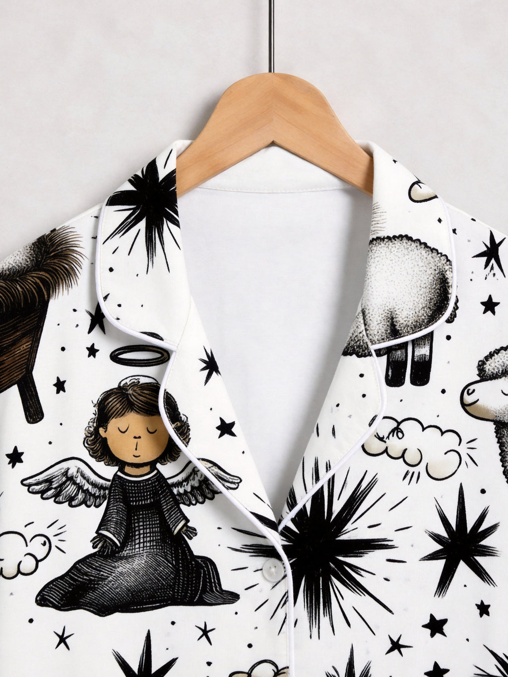 Bethlehem Starry Night with Angels and Lambs Print Family Christmas Pyjamas