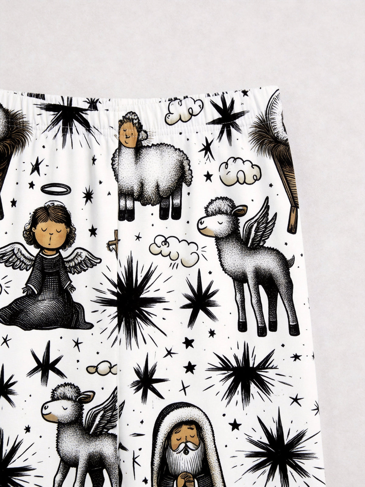 Bethlehem Starry Night with Angels and Lambs Print Family Christmas Pyjamas
