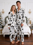 Bethlehem Starry Night with Angels and Lambs Print Couple Christmas Pyjamas