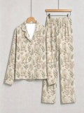 Sweet Little Lambs and Botanical Leaf Vine Print Matching Couple Pajamas
